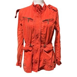 Max Jeans Burnt Orange Tencel Utility Jacket Womens Small Drawstring Waist Zip